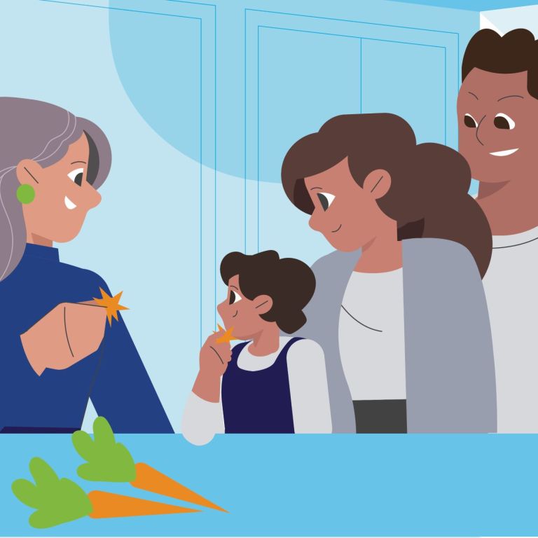 Graphic of student and teacher eating carrots