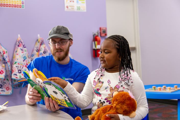 Teacher and student reading together